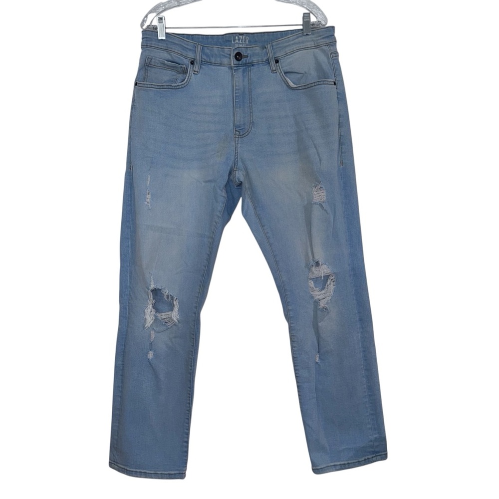 Laxer slim fit blue distressed men’s jeans size 36x30
